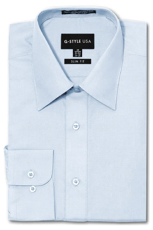 Men's Slim Fit Solid Color Dress Shirt (Sky Blue) Relaxed Men's Beach