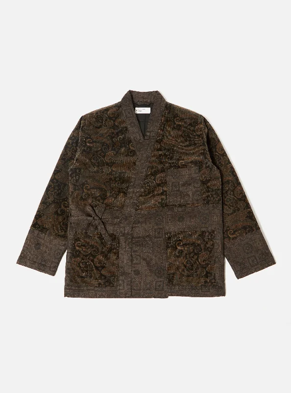 Universal Works Quilted Kyoto Work Jacket in Black Japanese Print Twill/Cord Luxurious Men's High