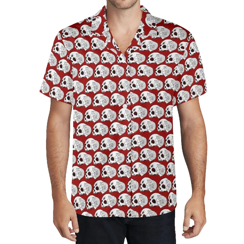 Men's White Skulls Red Hawaiian Casual Shirt Practical Men's Multi