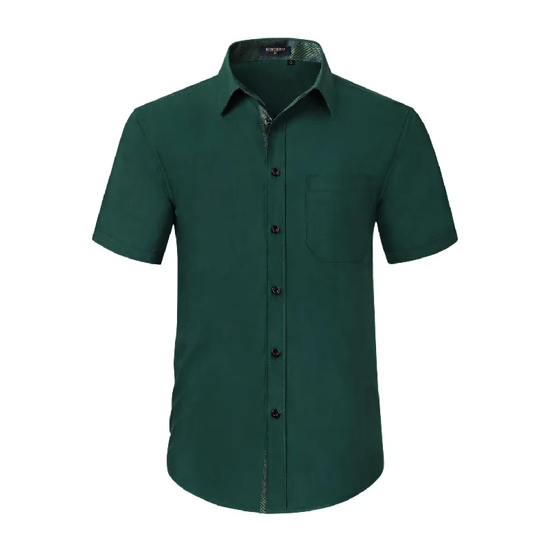 Men's Short Sleeve Shirt with Pocket - B1-GREEN2 Sleek Men's Metallic