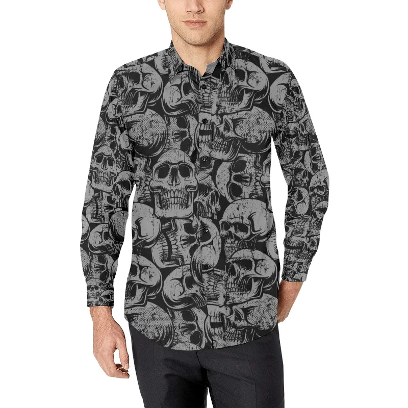 Men's Black Skulls Long Sleeve Shirt Stylish Men's Neon