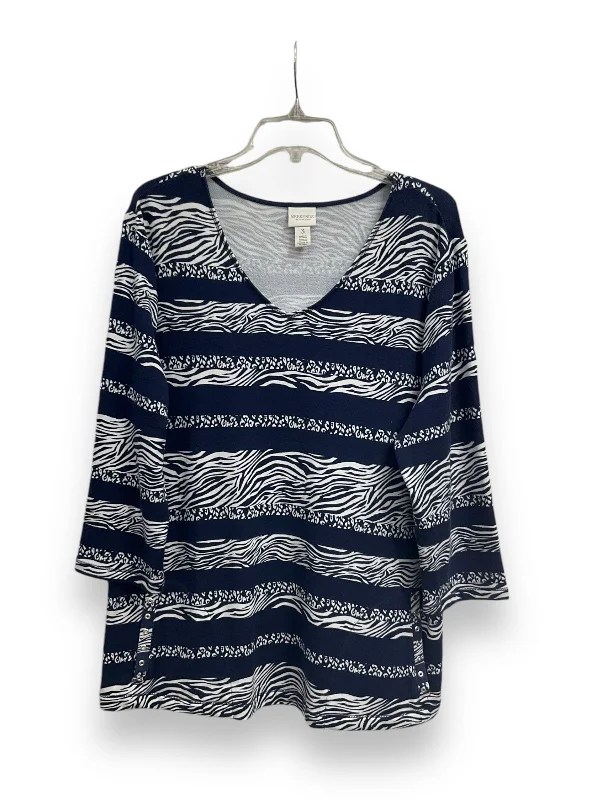 Top 3/4 Sleeve By Chicos In Blue & White, Size: Xl Beach