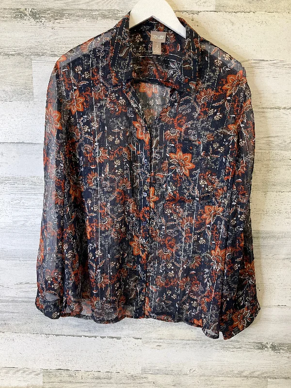 Top Long Sleeve By Chicos In Blue & Orange, Size: Xl Cozy Men's Winter