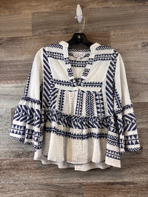 Top 3/4 Sleeve By Studio 1940 In Blue & White, Size: Xs Laid