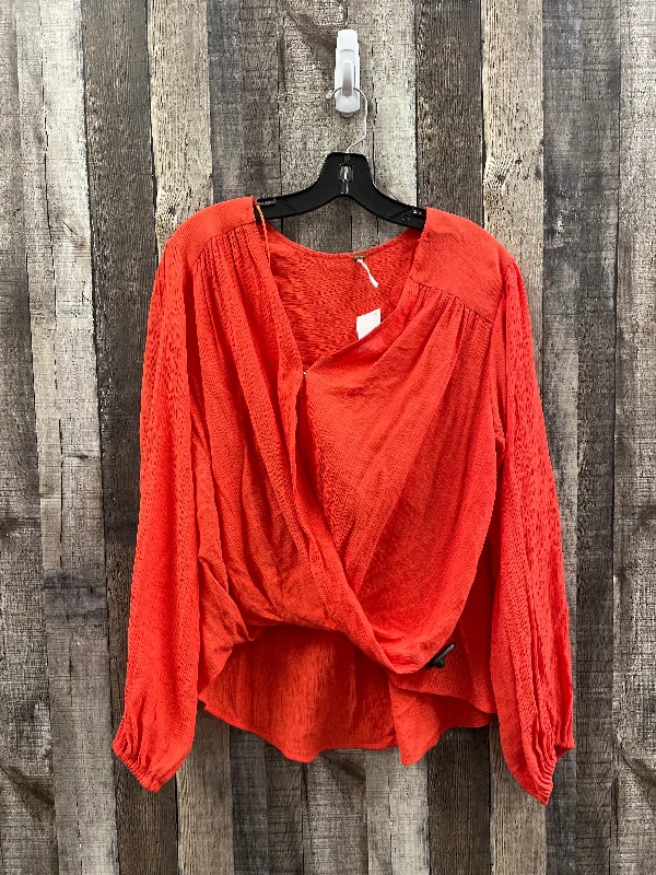 Top Long Sleeve By Free People In Orange, Size: M Unique Men's Upcycled